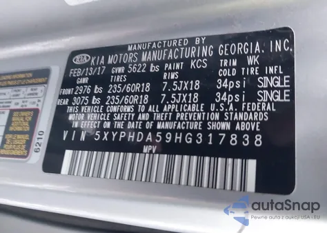 2017 Kia Sorento 3.3L Ex from USA, damaged, VIN 5XYPHDA59HG317838